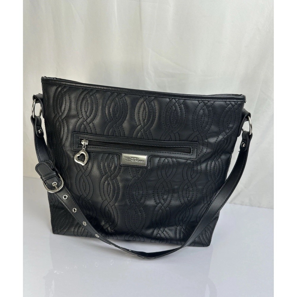 BELLA RUSSO: Black Quilted Purse Faux Leather Handbag Shoulder Bag Tote Tassels